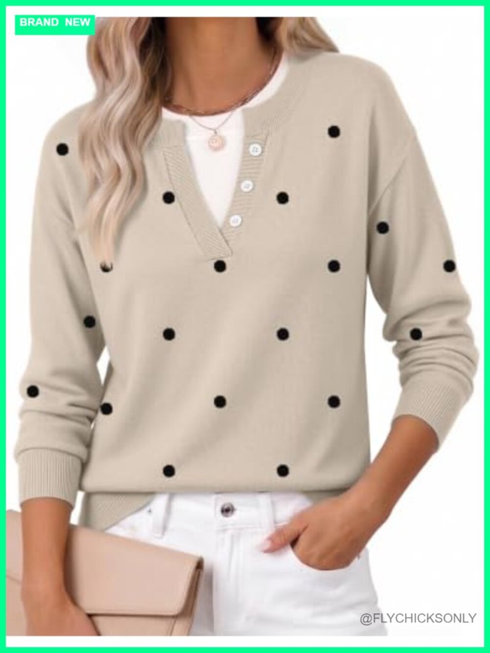 Crew Neck Pullover Sweater Faux Layer Button Ribbed Knit Fall Winter